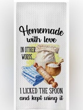 Funny Towel - Blue Check with Baking Illustration